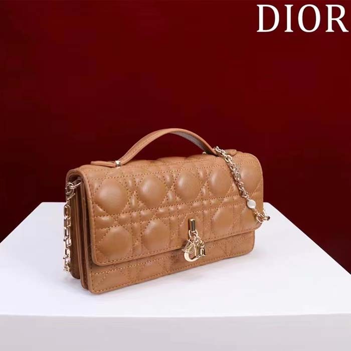 Dior Women CD Miss Dior Mini Bag Medium Tan Cannage Lambskin