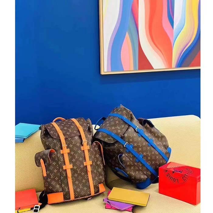 Louis Vuitton LV Unisex Christopher MM Backpack Blue Monogram Macassar Coated Canvas Cowhide Leather