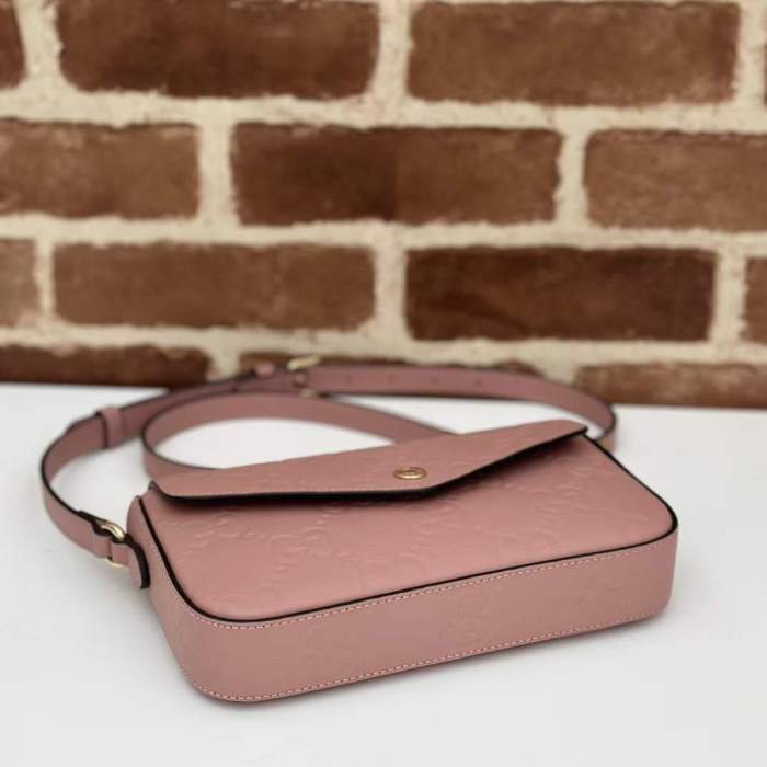 Gucci Women GG Super Mini Shoulder Bag Rose Beige GG Leather Magnetic Closure