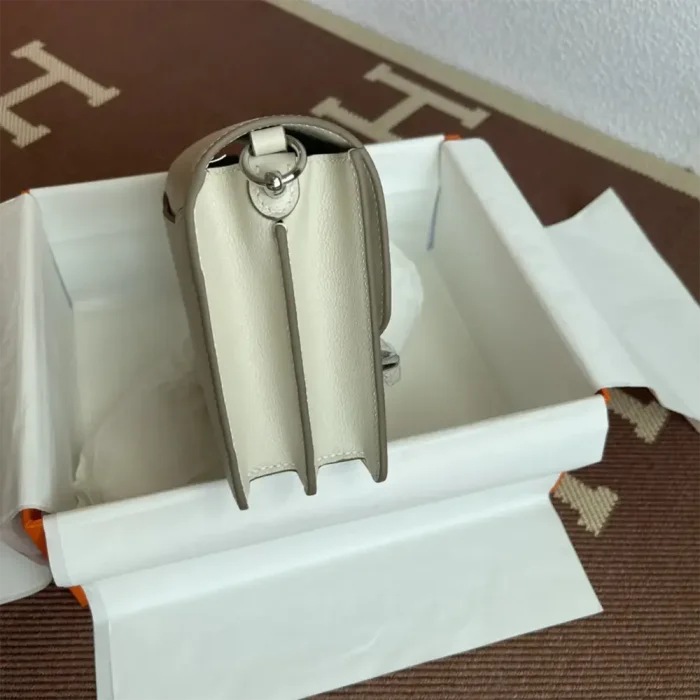 Hermes Women Roulis Mini Bag in Evergrain Calfskin-White/Silver