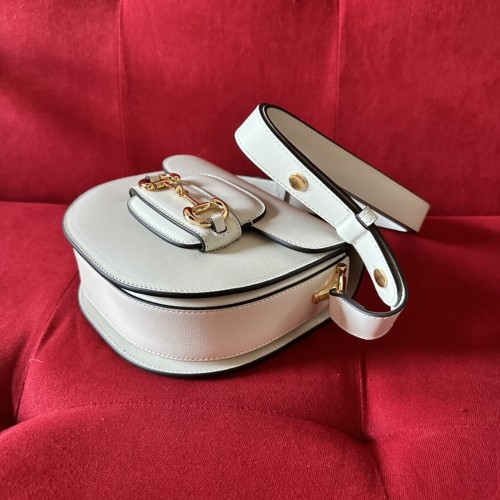 Gucci GG Women Gucci Horsebit 1955 Mini Rounded Bag White Leather Cotton Linen Lining