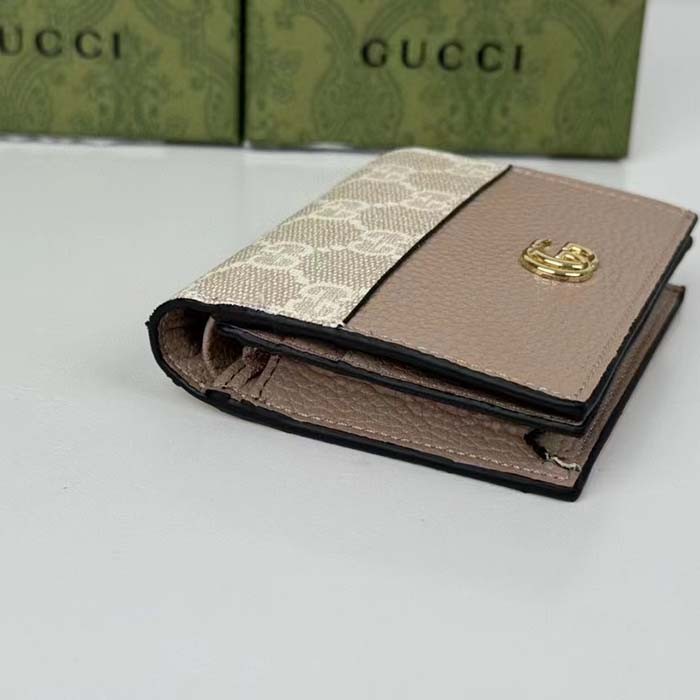 Gucci Unisex GG Marmont Card Case Wallet Double G Beige White GG Supreme Canvas Pink Leather Style ‎658610 AACFE 9543