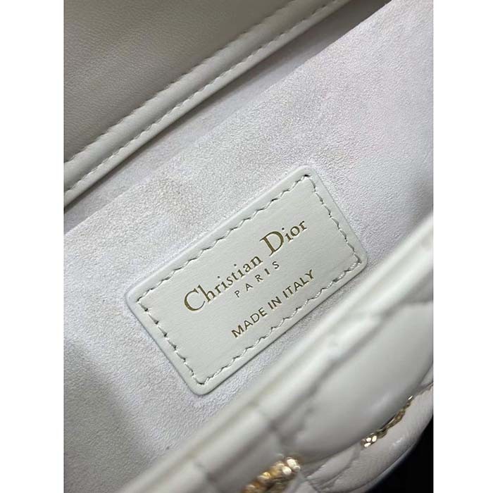 Dior Women CD Medium Lady D-Joy Bag Latte Cannage Lambskin Sun Studs