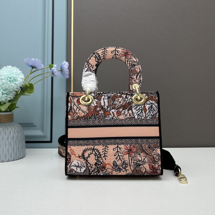 Dior Women CD Medium Lady D-Lite Bag Powder Pink Dior Jardin Magique Embroidery