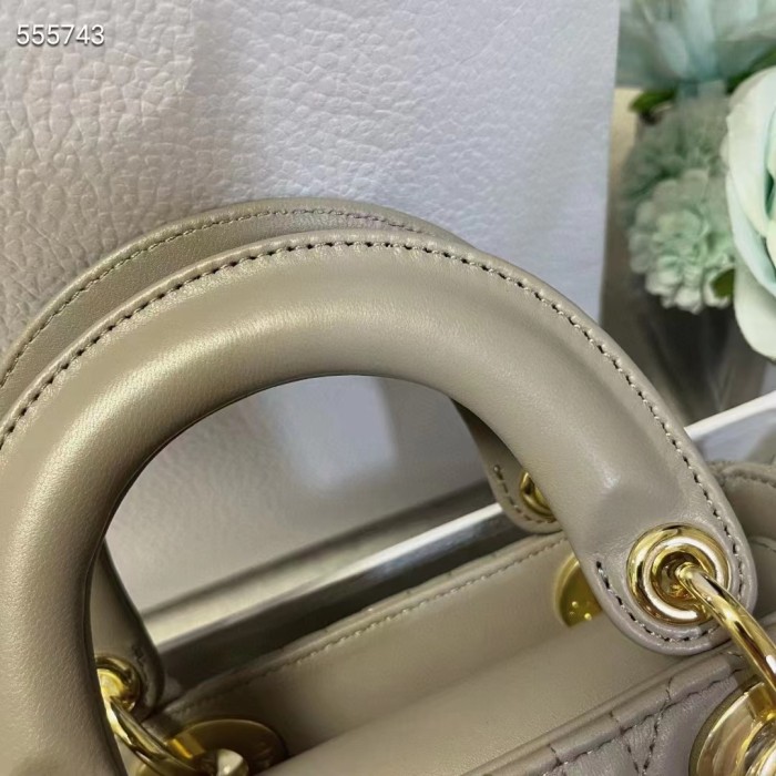 Dior Women CD Mini Lady Dior Bag Stone Gray Cannage Lambskin