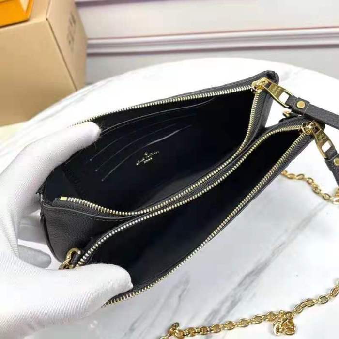 Louis Vuitton LV Unisex Double Zip Pochette Black Monogram Empreinte Embossed Supple Grained Cowhide