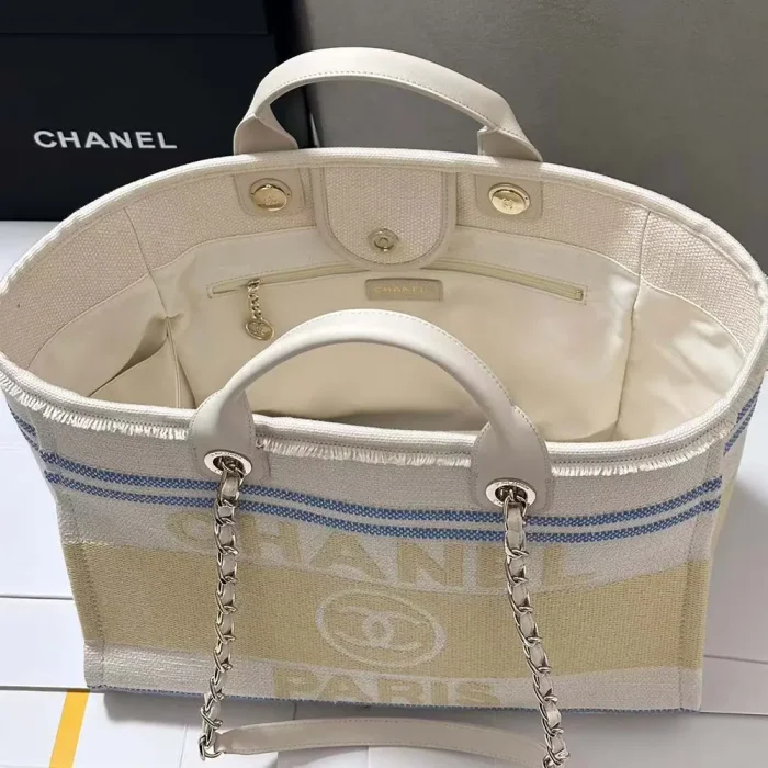 Chanel Women Shopping Bag Cotton Canvas Gold Tone Metal AS3351