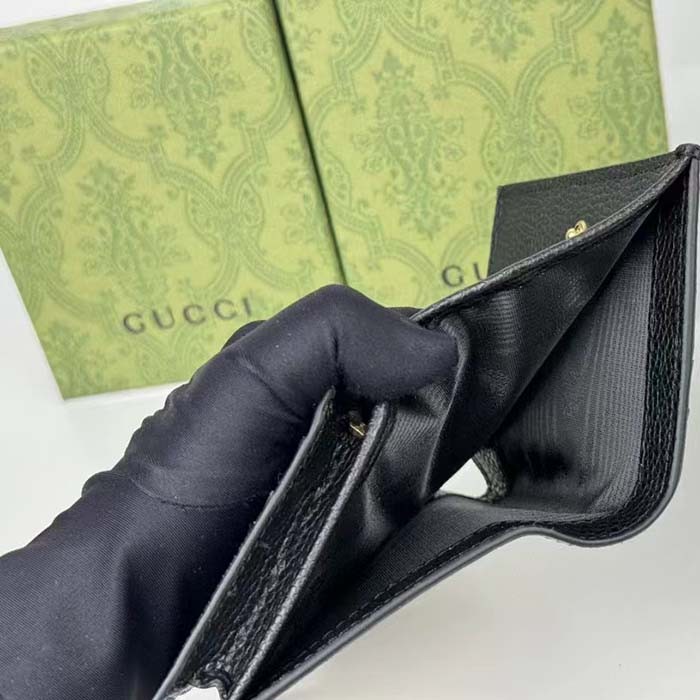 Gucci Unisex GG Marmont Card Case Wallet Double G Beige Ebony GG Supreme Canvas Black Leather Style ‎658610 17WAG 1283