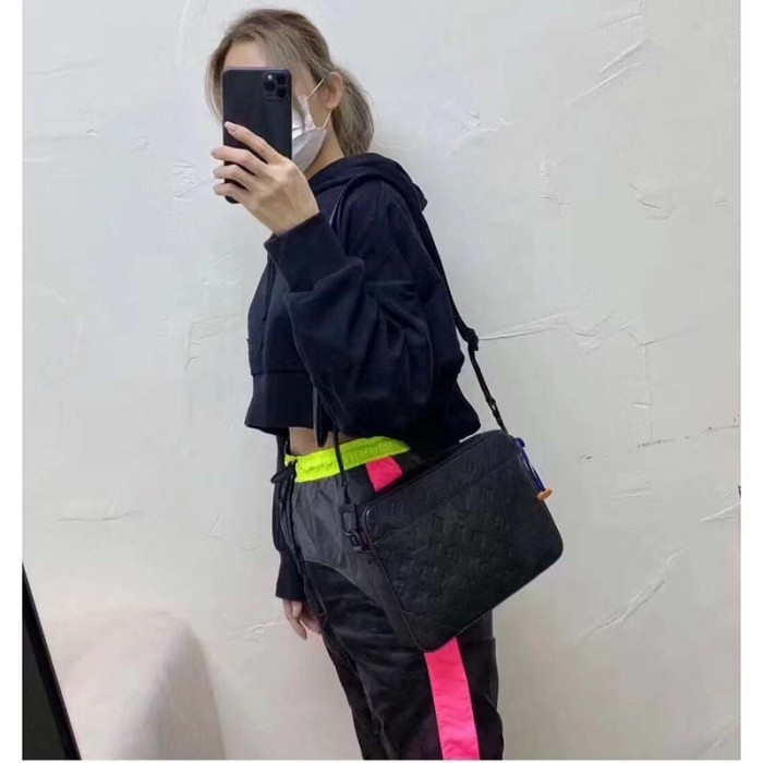 Louis Vuitton LV Unisex Duo Messenger Black Monogram Shadow Calf Leather