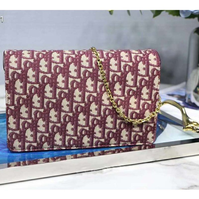 Dior Women Saddle Pouch Red Dior Oblique Jacquard