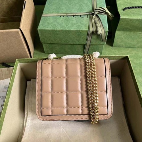 Gucci Women GG Deco Mini Shoulder Bag Rose Beige Quilted Leather Interlocking G