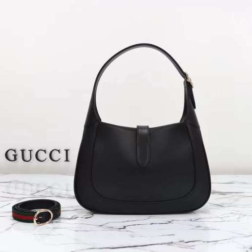 Gucci Women GG Jackie Small Shoulder Bag Black Leather Hook Closure