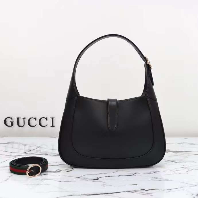 Gucci Women GG Jackie Small Shoulder Bag Black Leather Hook Closure