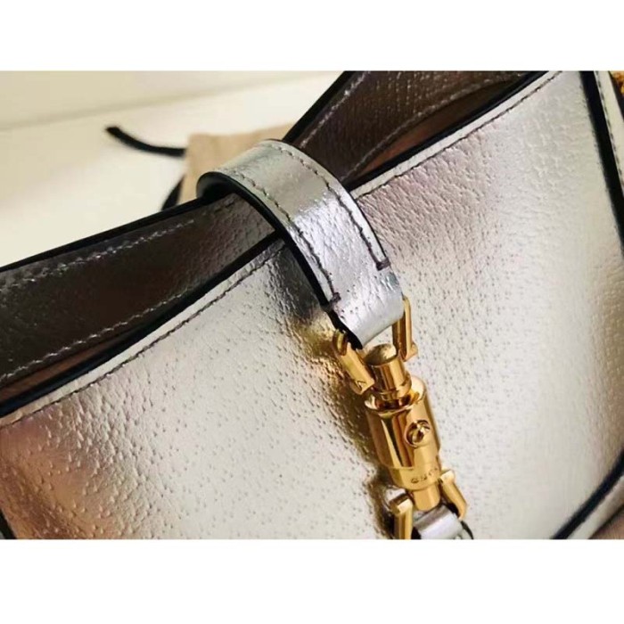 Gucci Women Jackie 1961 Lamé Mini Bag Silver Lamé Leather