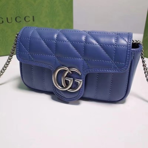 Gucci Women GG Marmont Super Mini Bag Blue Matelassé Leather Double G