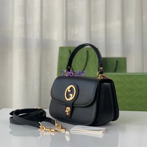 Gucci Women GG Blondie Small Top Handle Bag Black Leather Round Interlocking G
