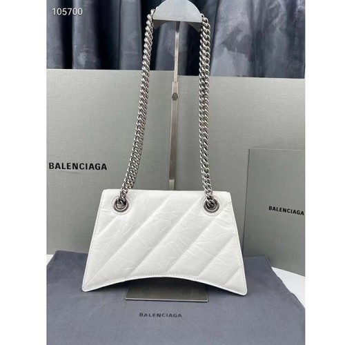 Balenciaga Women Crush Small Chain Bag Quilted White Crushed Calfskin Aged-Silver Hardware