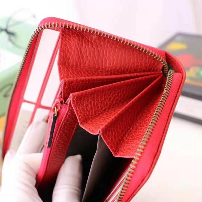 Gucci GG Unisex Leather Zip Around Wallet in Hibiscus Red Leather