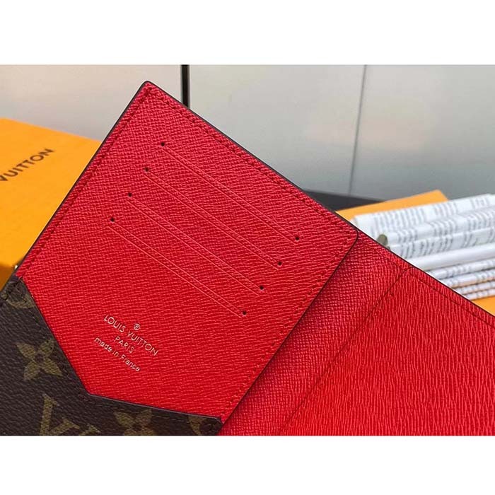 Louis Vuitton LV Unisex Passport Cover Red Monogram Macassar Coated Canvas Cowhide Leather