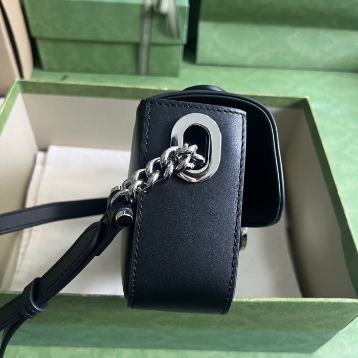Gucci Women Petite GG Mini Shoulder Bag Black Leather Double G