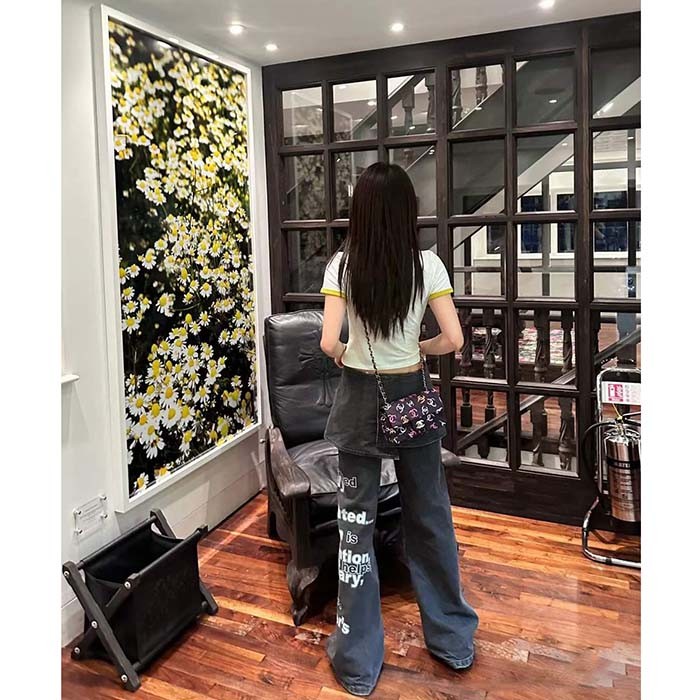 Chanel CC Women Classic 11.12 Handbag Printed Fabric Black Multicolor