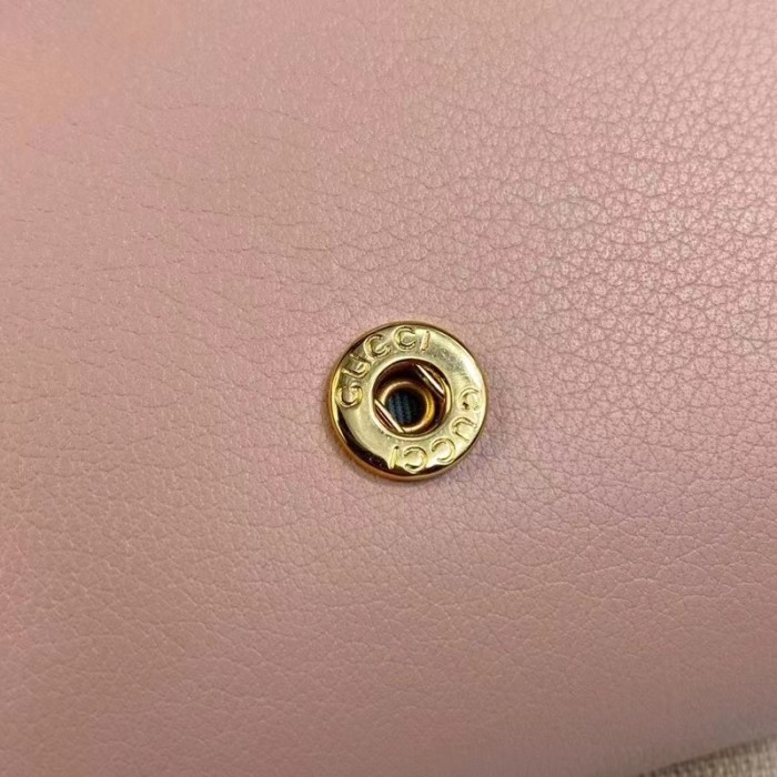 Gucci Women GG Blondie Medium Chain Wallet Pink Leather Round Interlocking G