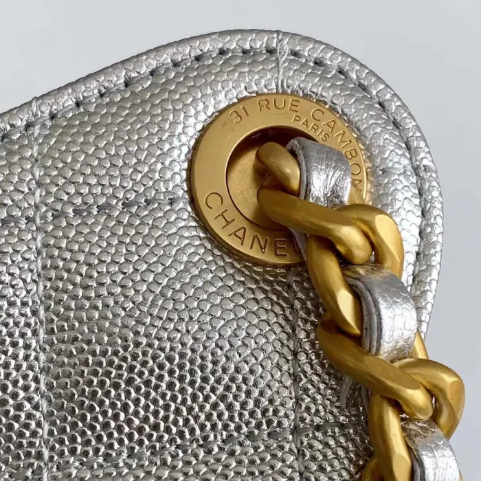 Chanel Women 25 Small Handbag Grained Calfskin Gold Tone Metal-Silver