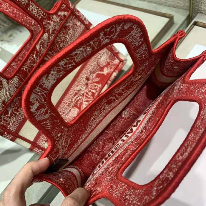 Dior Women Mini Dior Book Tote Fuchsia Toile De Jouy Reverse Embroidery