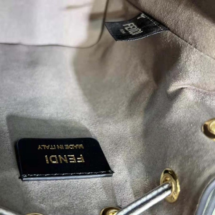 Fendi Women Mon Tresor Silver Laminated Leather Mini Bag