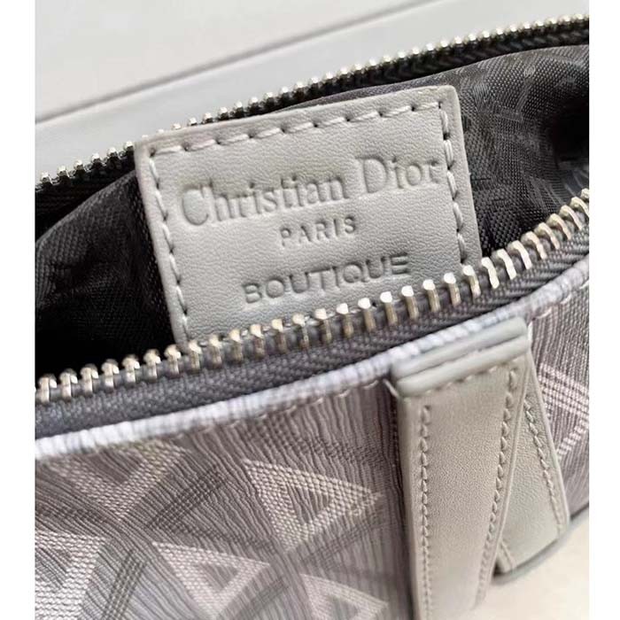 Dior Unisex CD Saddle Bag Dior Gray CD Diamond Canvas Smooth Calfskin
