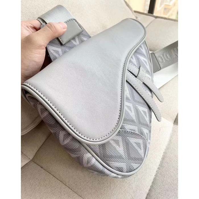 Dior Unisex CD Saddle Bag Dior Gray CD Diamond Canvas Smooth Calfskin