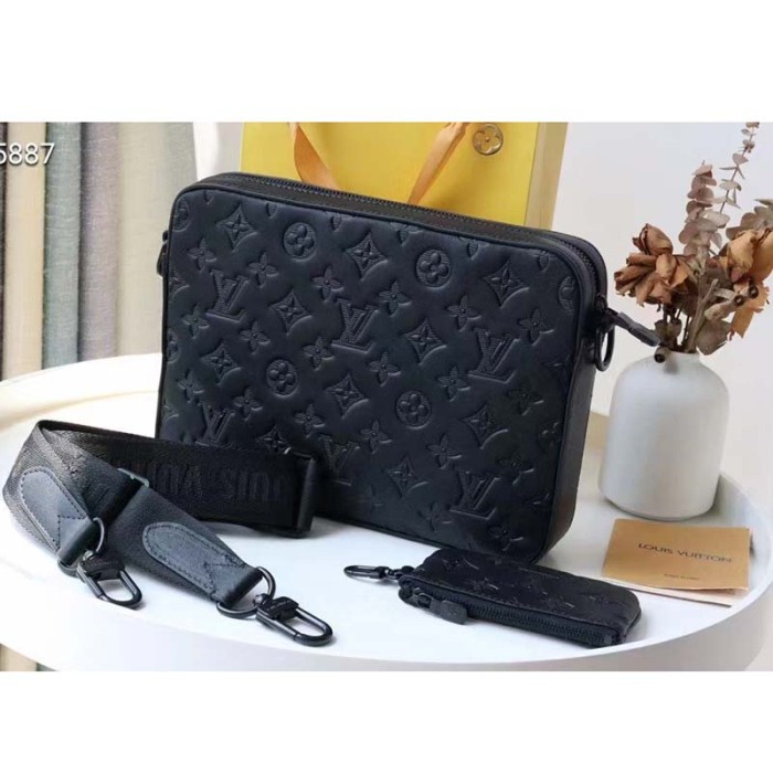 Louis Vuitton LV Unisex Duo Messenger Black Monogram Shadow Calf Leather