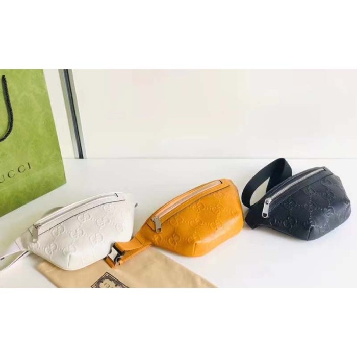 Gucci Unisex GG Embossed Belt Bag White Tonal Leather