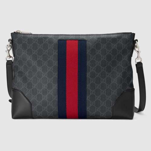 Gucci GG Men GG Black Messenger in Black/Grey GG Supreme Canvas