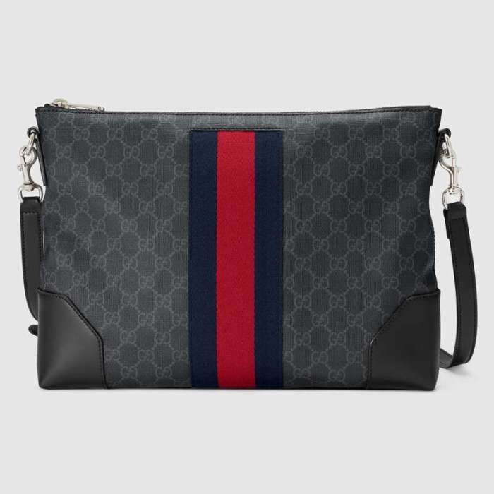 Gucci GG Men GG Black Messenger in Black/Grey GG Supreme Canvas