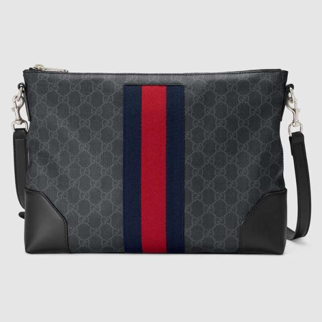 Gucci GG Men GG Black Messenger in Black/Grey GG Supreme Canvas