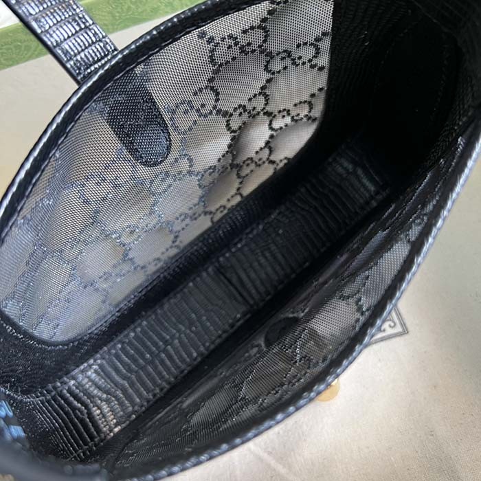 Gucci Women GG Jackie 1961 Mini Crystal GG Lizard Bag Black Mesh