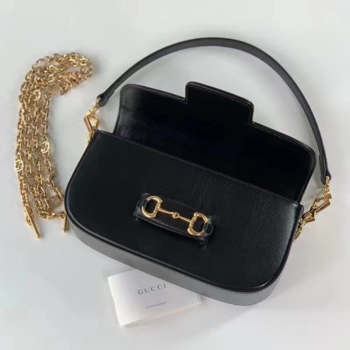 Gucci Women GG Horsebit 1955 Small Shoulder Bag Black Leather Top Handle
