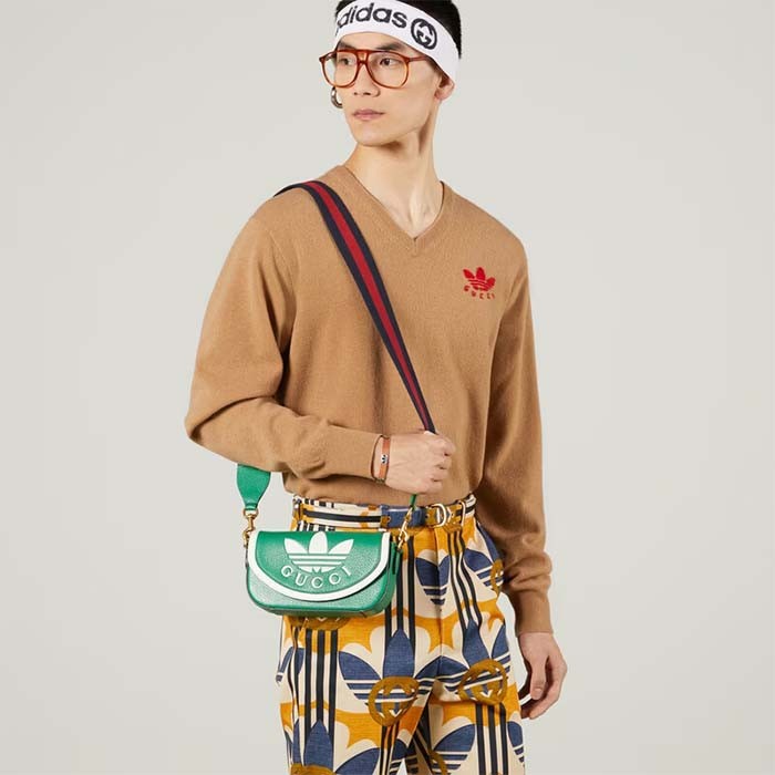 Gucci Unisex GG Adidas x Gucci Mini Bag Green Leather Off White Trefoil Print
