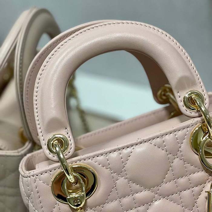 Dior Women CD Mini Lady Dior Bag Powder Pink Cannage Lambskin