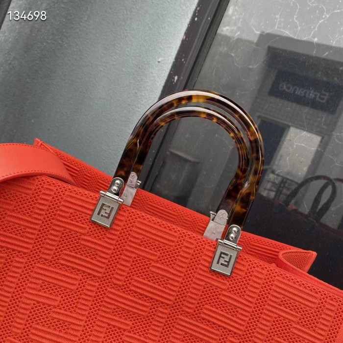 Fendi Women Sunshine Medium Red FF Fabric Shopper