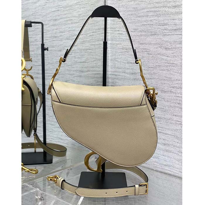 Dior Women Saddle Bag Strap Sand-Colored Grained Calfskin CD Signature Interior Back Pocket
