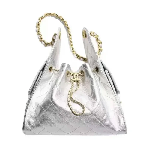 Chanel Women 25 Small Handbag Grained Calfskin Gold Tone Metal-Silver