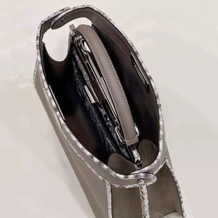 Fendi Women Peekaboo Iseeu Small Gray Full Grain Leather and Elaphe Bag