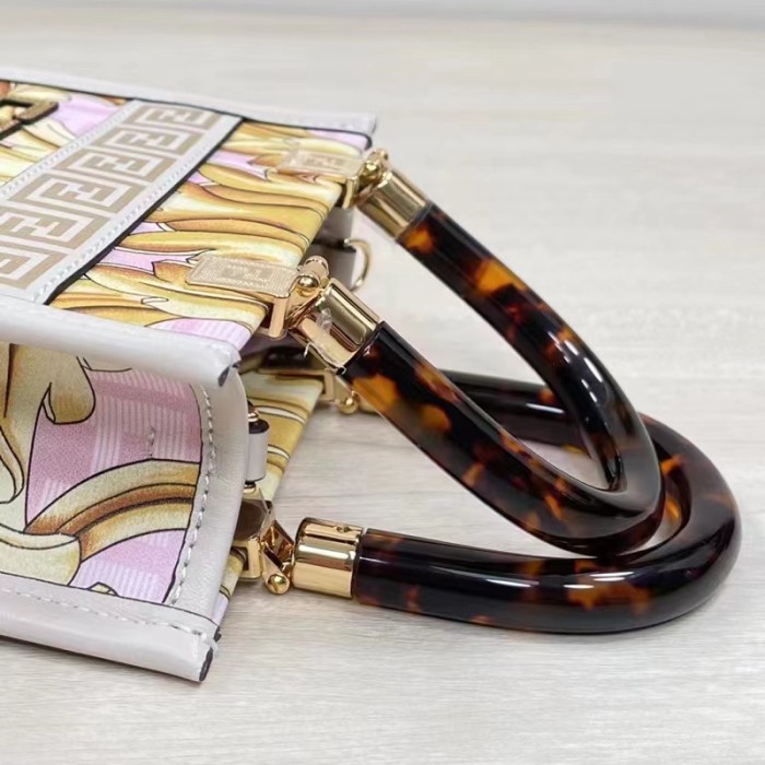 Fendi Women Mini Sunshine Shopper Fendace Printed White FF Leather Mini Bag