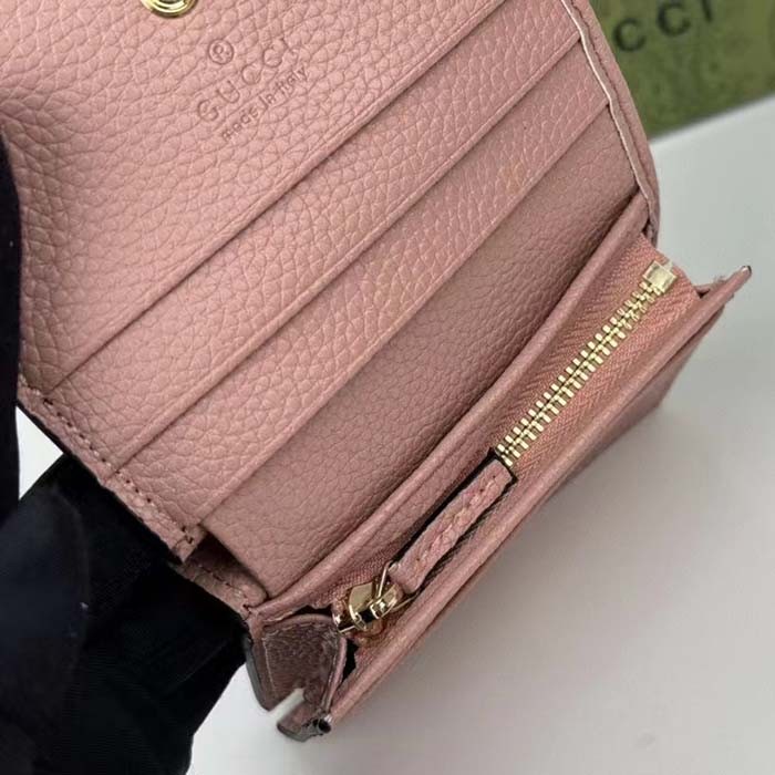 Gucci Unisex GG Marmont Card Case Wallet Double G Beige Ebony GG Supreme Canvas Pink Leather Style ‎658610 17WAG 5788