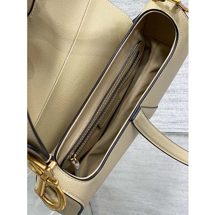 Dior Women Saddle Bag Strap Sand-Colored Grained Calfskin CD Signature Interior Back Pocket