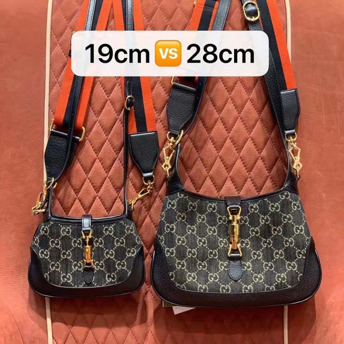 Gucci Unisex Jackie 1961 Small Shoulder Bag Black Ivory GG Denim Jacquard