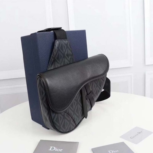 Dior Unisex CD Mini Saddle Bag Black CD Diamond Canvas Smooth Calfskin