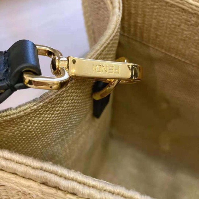 Fendi Women Sunshine Medium Embroidered Straw Shopper